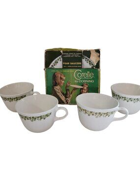 Vintage Corelle Livingware Spring Blossom Crazy Daisy Cup and  New Saucers
